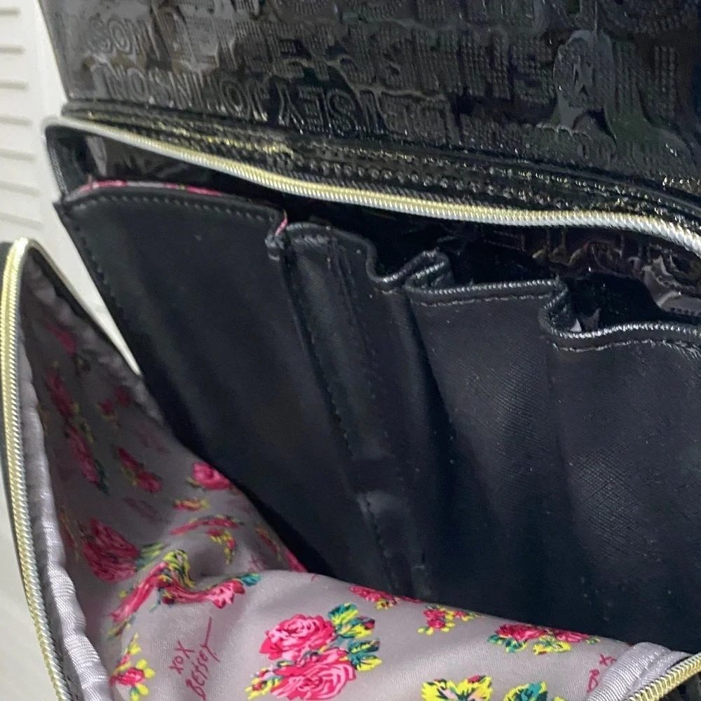 Betsey Paten leather Black Backpack with Gold Details
